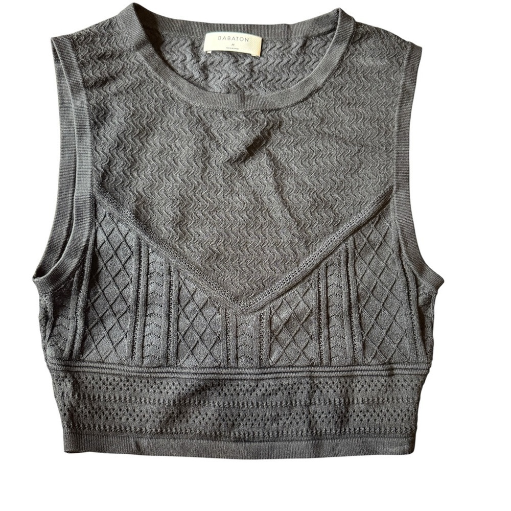 Babaton Aritzia sz Medium Pointelle Knit Black Sleeveless Crop Top Women’s
